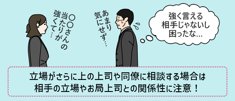 立場がさらに上の上司や同僚に相談する場合は、相手の立場やお局上司との関係性に注意!