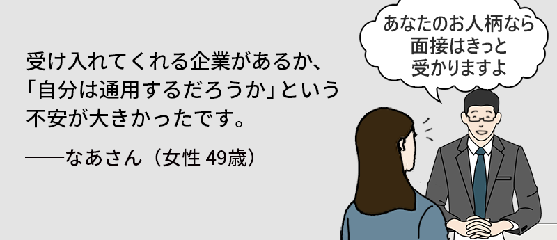 受け入れてくれる企業があるか、「自分は通用するだろうか」という不安が大きかったです。