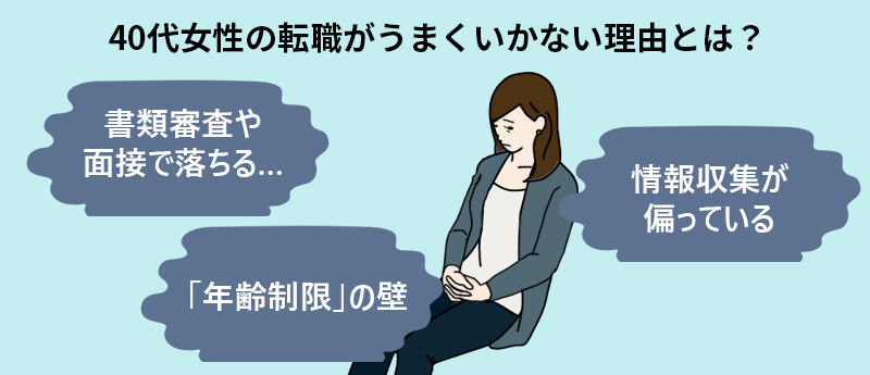40代女性の転職がうまくいかない理由とは? 書類審査で落ちてしまう。「年齢制限」の壁。情報収集が偏っている。