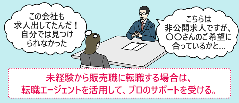 三っ経験から販売職に転職する場合は、転職エージェントを活用して、プロのサポートを受ける。