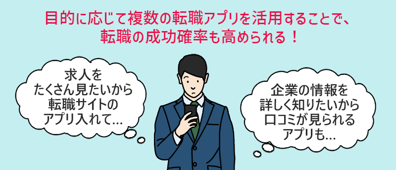 目的に応じて複数の転職アプリを活用することで、転職の成功確率も高められる!