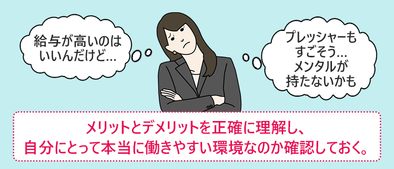 メリットとデメリットを正確に理解し、自分にとって本当に働きやすい環境なのか確認しておく。
