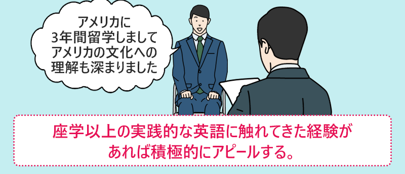 座学以上の実践的な英語に触れてきた経験があれば積極的にアピールする。