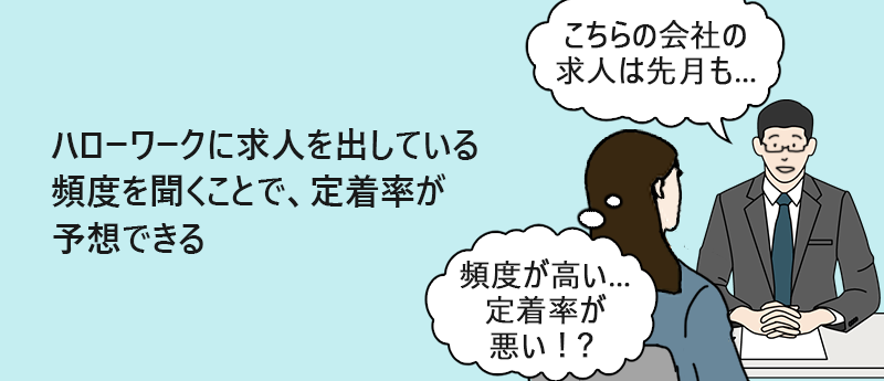 ハローワークに求人を出している頻度を聞くことで、定着率が予想できる