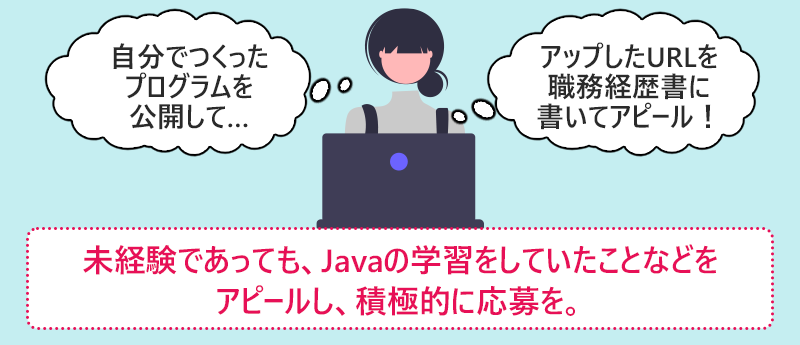 未経験であっても、Javaの学習をしていたことなどをアピールし、積極的に応募を。