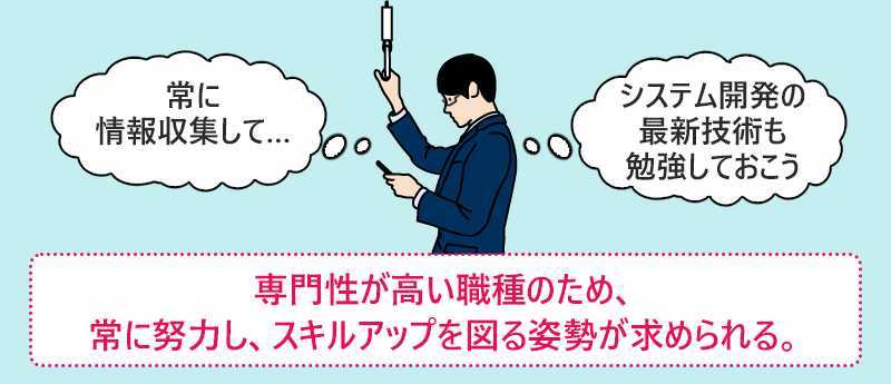専門性が高い職種のため、常に努力し、スキルアップを図る姿勢が求められる。