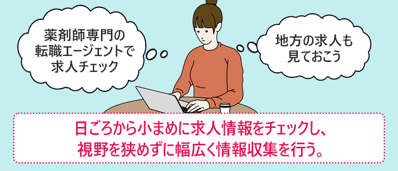 日ごろから小まめに求人情報をチェックし、視野を狭めずに幅広く情報収集を行う。