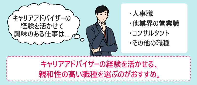 キャリアアドバイザーの経験を活かせる、親和性の高い職種を選ぶのがおすすめ。