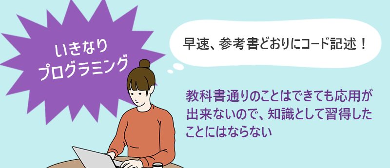 いきなりプログラミング→教科書通りのことはできても応用が出来ないので、知識として習得したことにはならない