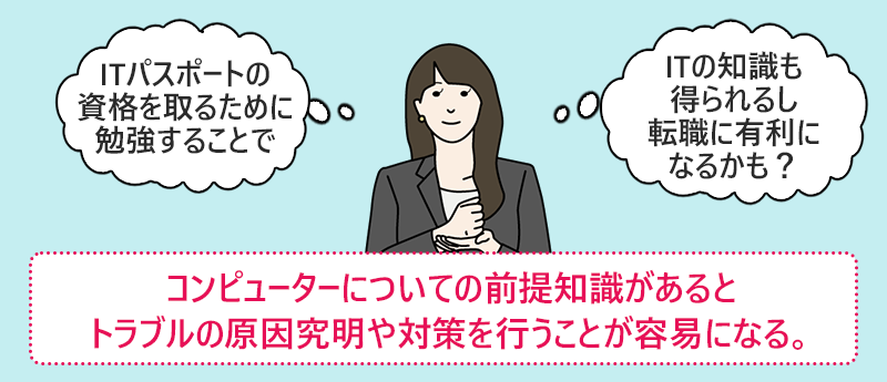 コンピューターについての前提知識があるとトラブルの原因究明や対策を行うことが容易になる。