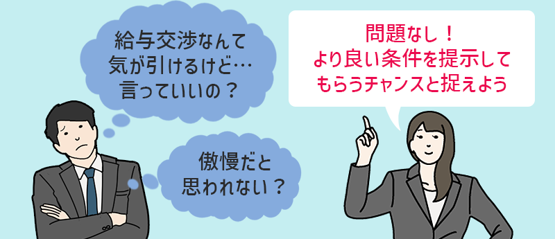「給与交渉なんて気が引けるけど…言っていいの?」→問題なし!より良い条件を提示してもらうチャンスと捉えよう