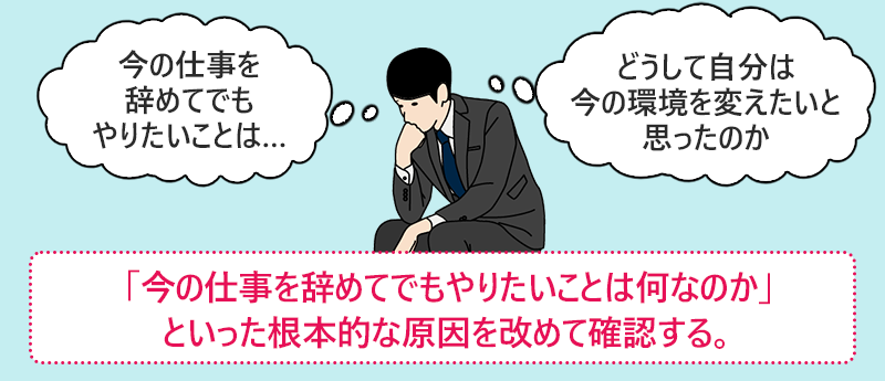 「今の仕事を辞めてでもやりたいことは何なのか」といった根本的な原因を改めて確認する。