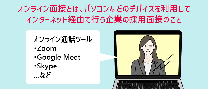 オンライン面接とは、パソコンなどのデバイスを利用してインターネット経由で行う企業の採用面接のこと