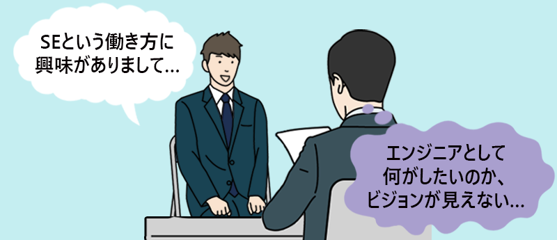 転職者「SEという働き方に興味がありまして…」 面接官(エンジニアとして何がしたいのか、ビジョンが見えない…)