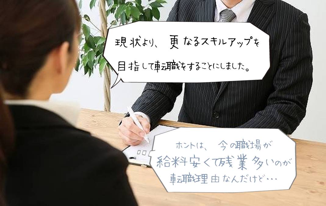 「現状より、更なるスキルアップを目指して転職をすることにしました。」「ホントは、今の職場が給料安くて残業多いのが転職理由なんだけど…」