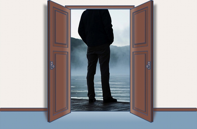 イメージ図:景色(これからの人生)を眺める50代男性