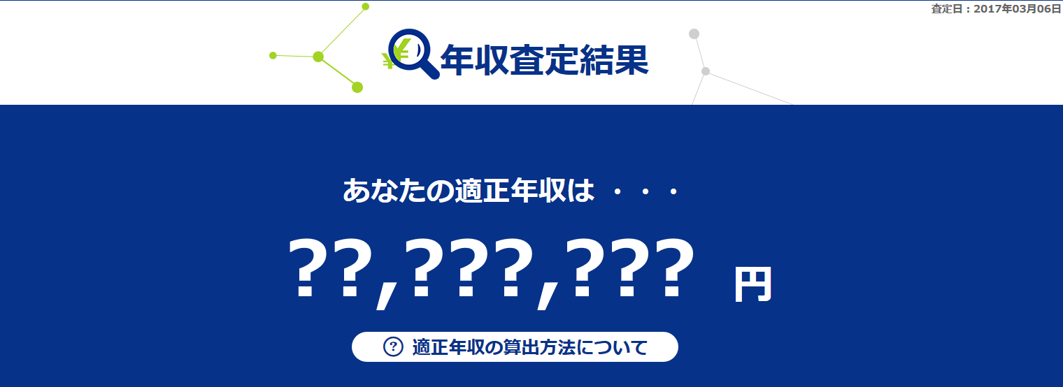 dodaの「年収査定」サービス イメージ。適正年収が判定されます。