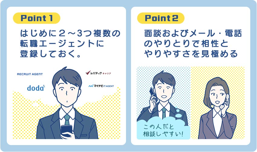 転職エージェントは2~3つの複数社に登録し、面談やメールで相性とやりゃすさを見極める